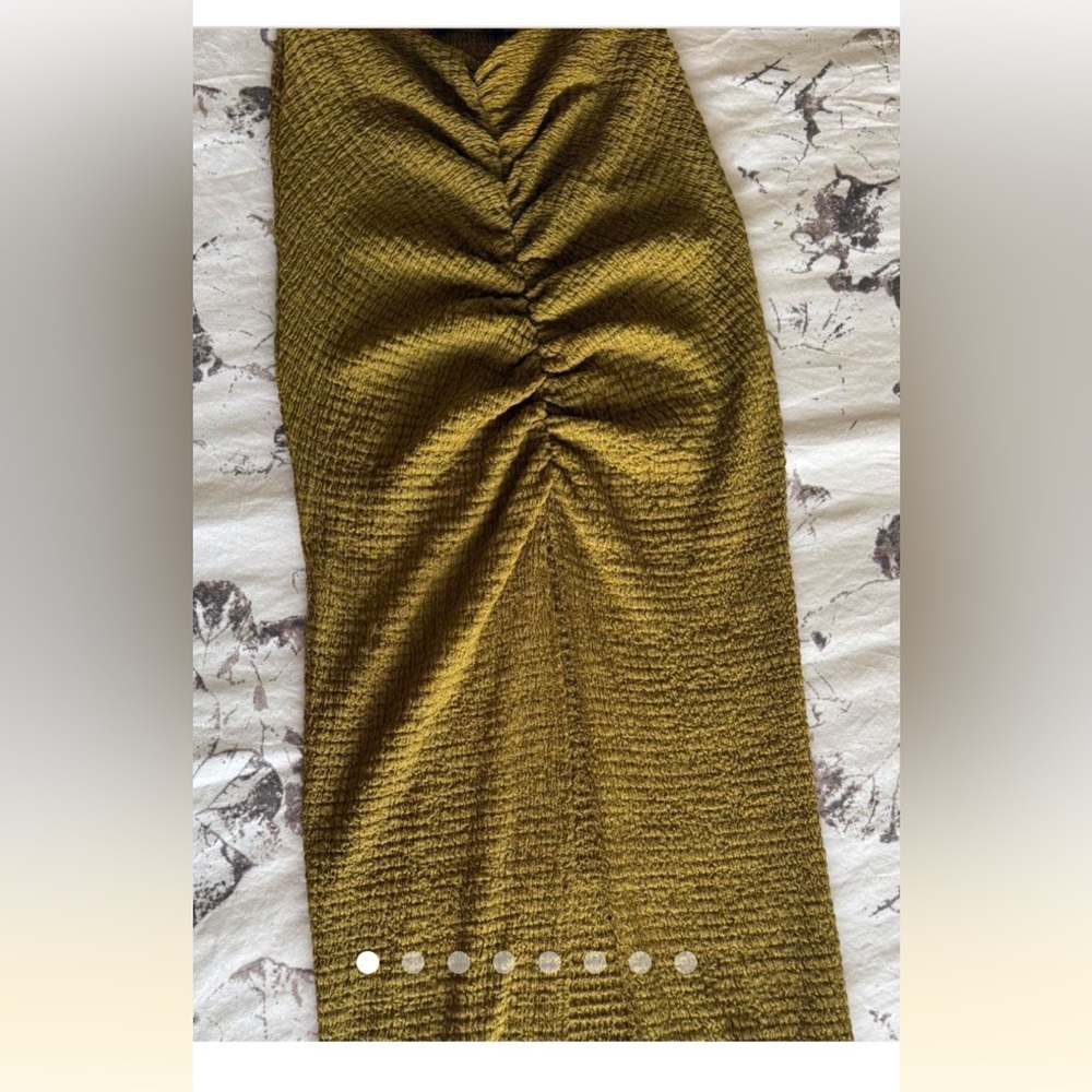 Zara Olive Gathered-Front Midi Skirt